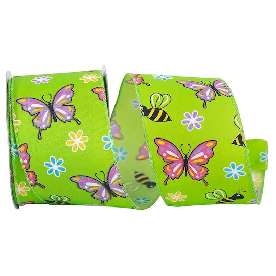 Reliant 2.5" x 10yd. Wired Butterfly And Bees Bright Ribbon